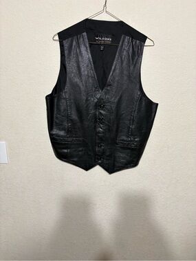 Wilson Black Leather V-Neck Button Front Vest